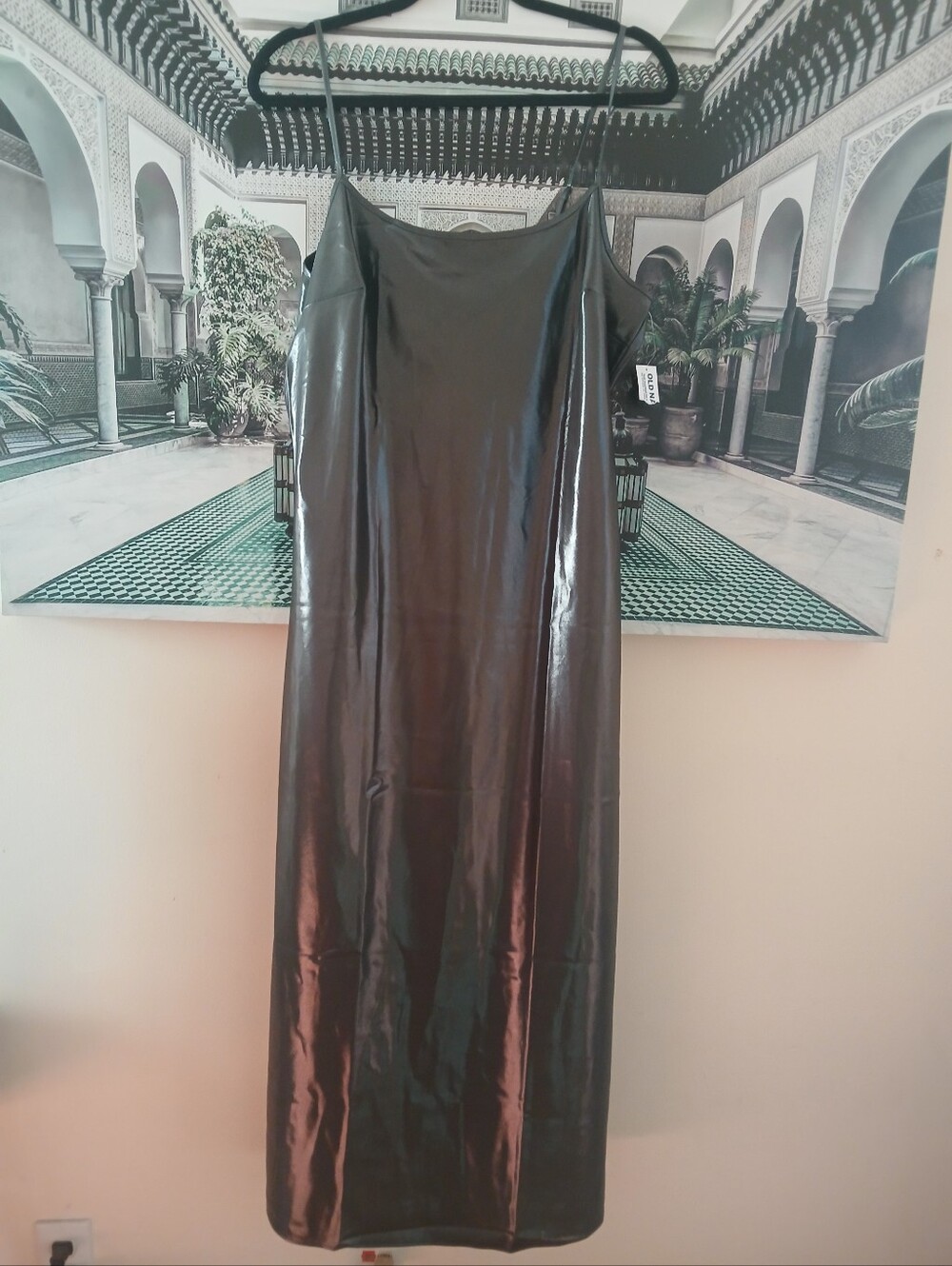 Old Navy Metallic Silver Gray Glossy Maxi Slip Dress
